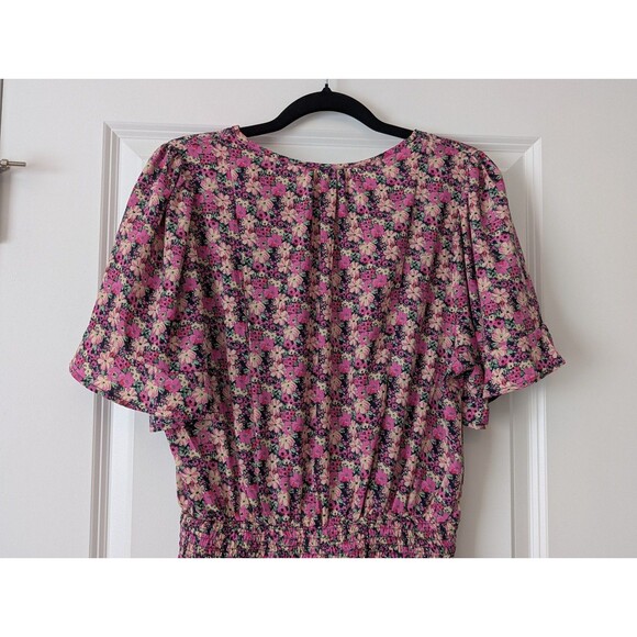 Umgee Romantic Floral Smock Ruffle Metallic Mini Fairycore Dress Size Medium - Picture 6 of 10